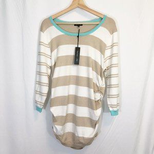 Karissa & Me Striped, Tan and White Ruched Sweater